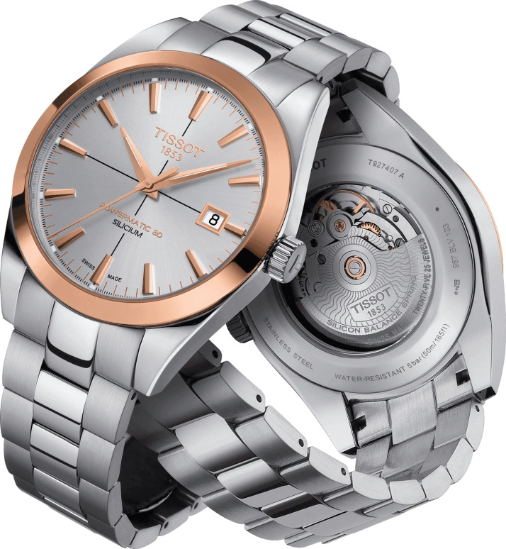 Tissot,Gentleman 40mm,40mm,Red Gold,Stainless Steel,Silver,Automatic,Date,80hours,T927,T927.407.41.031.00