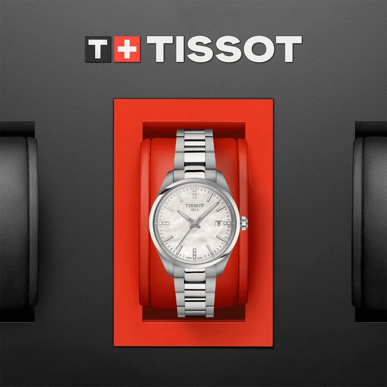 Tissot,PR 100 34mm,34mm,Stainless Steel,Silver White,Quartz,Day,Sapphire,Glass,T150,T150.210.11.116.00