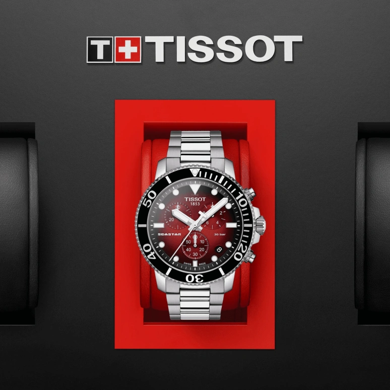 Tissot,Seastar 45.50mm,45.50mm,Stainless Steel,Red,Quartz,Chronograph,Date,Rattrapante,T120,T120.417.11.421.00