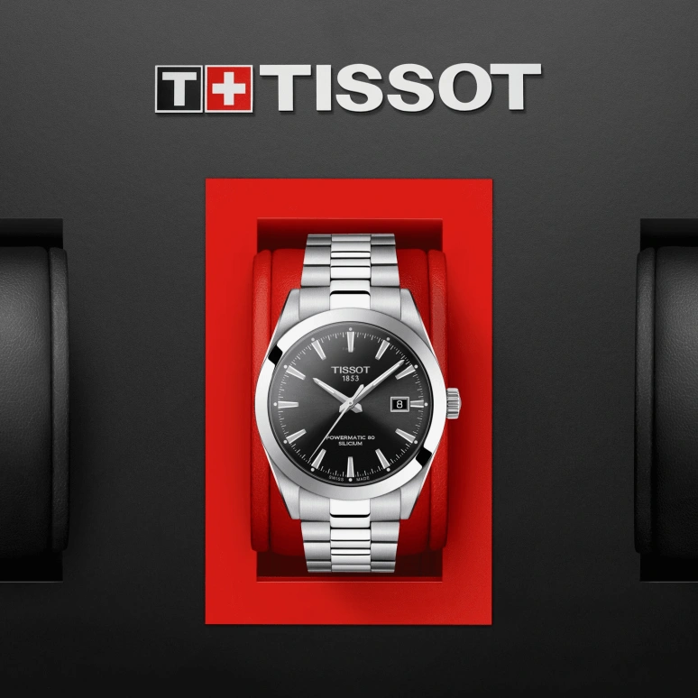 Tissot,Gentleman 40mm,40mm,Stainless Steel,Black,Automatic,Date,80hours,T127,T127.407.11.051.00