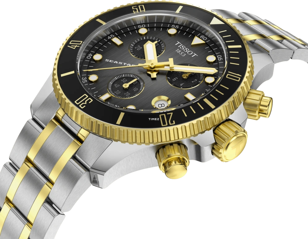 Tissot,Seastar 38mm,38mm,Stainless Steel,Black,Quartz,Chronograph,Day,T120,T120.217.22.061.00