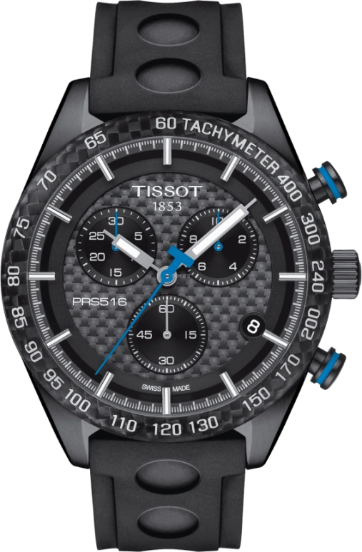 Tissot,PRS 516 42mm,42mm,Carbon,Stainless Steel,Black,Quartz,Chronograph,Day,T100,T100.417.37.201.00