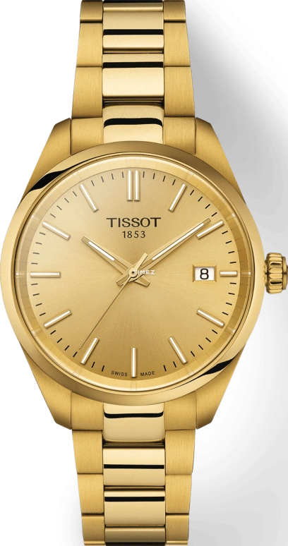 Tissot,PR 100 34mm,34mm,Stainless Steel,Gold,Quartz,Day,Sapphire,Crystal Glass,T150,T150.210.33.021.00