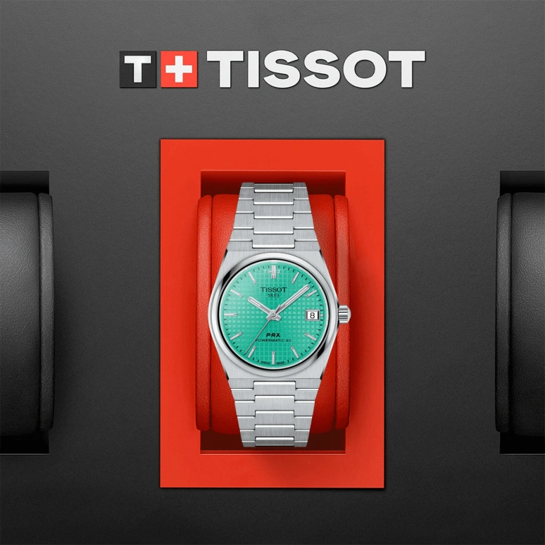 Tissot,PRX 35mm,35mm,Stainless Steel,Green,Automatic,Day,Sapphire,Crystal Glass,T137,T137.207.11.091.01