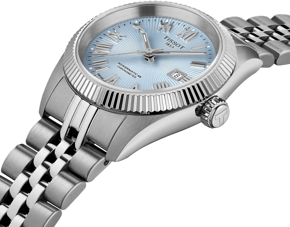 Tissot,Ballade 30mm,30mm,Stainless Steel,Ice Blue,Automatic,Day,Sapphire,Crystal Glass,T156,T156.208.11.353.00