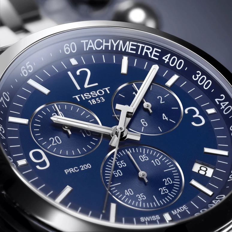 Tissot,PRC 200 43mm,43mm,Stainless Steel,Blue,Quartz,Chronograph,Day,T1144171104700
