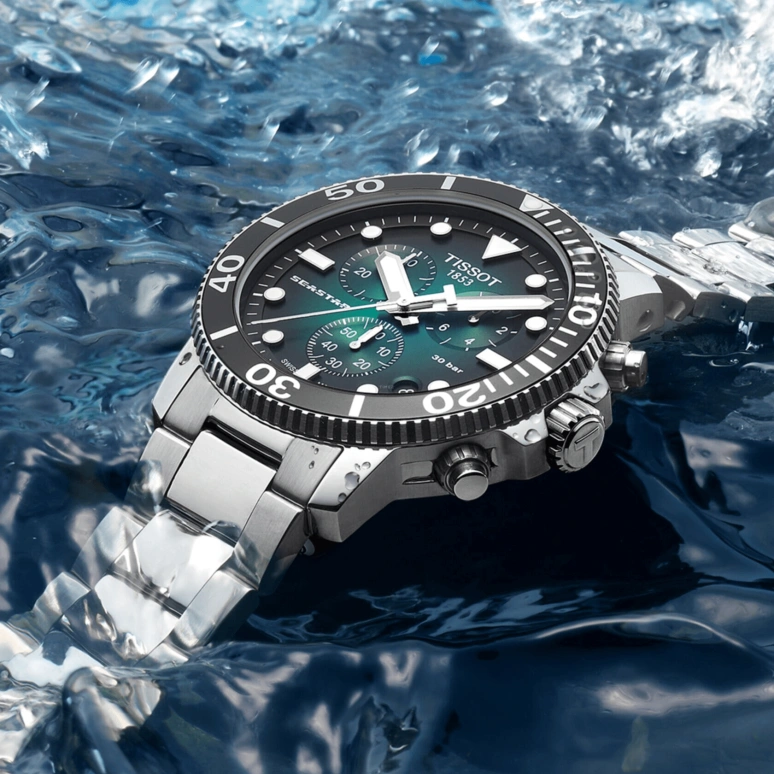 Tissot,Seastar 45.50mm,45.50mm,Stainless Steel,Green,Quartz,Chronograph,Date,Rattrapante,T120,T120.417.11.091.01
