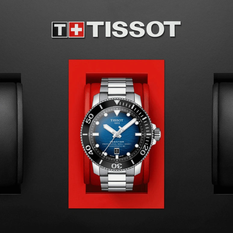 Tissot,Seastar 46mm,46mm,Ceramic,Stainless Steel,Blue,Gradient,Automatic,Day,80hours,T120,T120.607.11.041.01