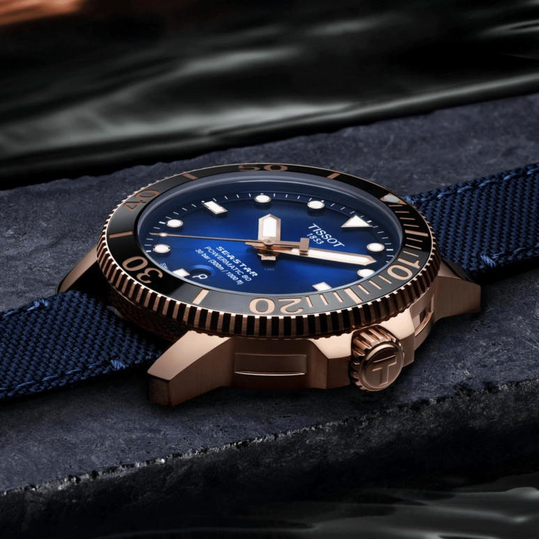 Tissot,Seastar 43mm,43mm,Stainless Steel,Ceramic,Blue,Gradient,Automatic,Day,80hours,T120,T120.407.37.041.00