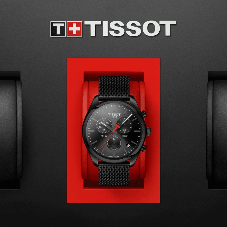 Tissot,PR 100 41mm,41mm,Stainless Steel,Black,Quartz,Chronograph,Day,T101,T101.417.33.051.00