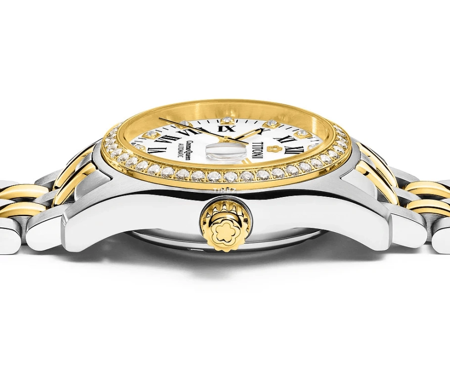 Titoni,COSMO 27mm,27mm,Stainless Steel,White,Automatic,Day,Sapphire,Crystal Glass,729 SY,729 SY-DB-019