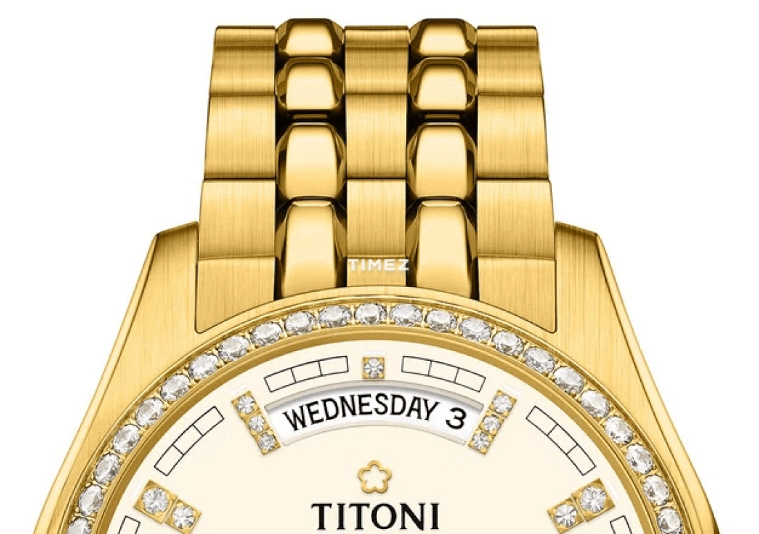 Titoni,COSMO 40mm,40mm,Stainless Steel,Yellow Gold,Silver,Champagne,Automatic,Date,Day,797 G,797 G-DB-541