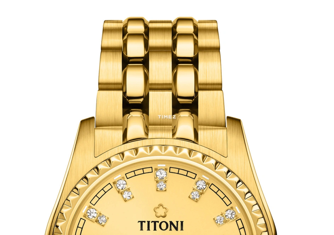 Titoni,COSMO 27mm,27mm,Yellow Gold,Champagne,Automatic,Day,Sapphire,Crystal Glass,729 G,729 G-306