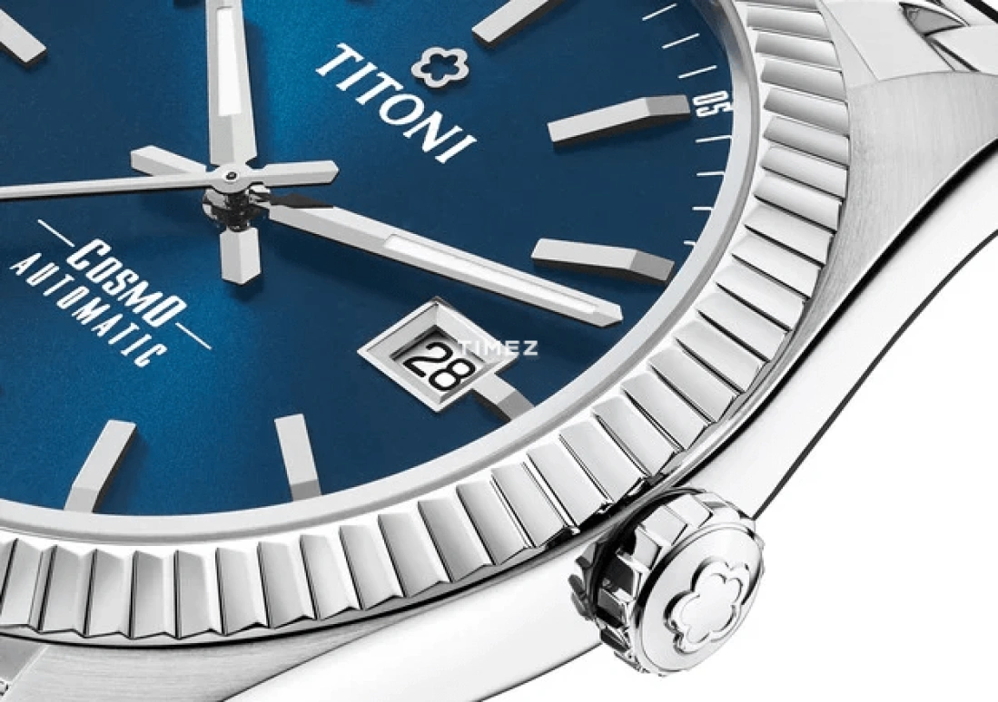 Titoni,COSMO 41mm,41mm,Stainless Steel,Blue,Automatic,Day,Sapphire,Crystal Glass,879 S,879 S-612