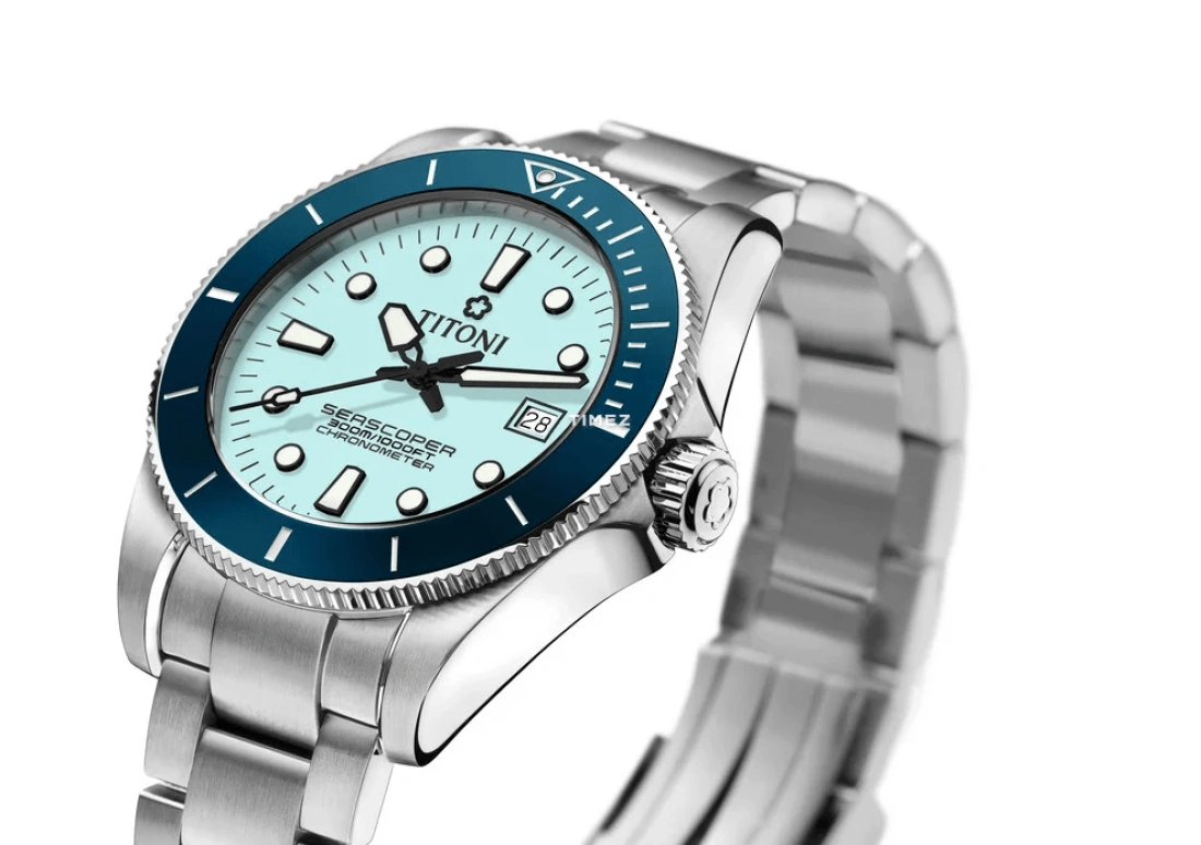 Titoni,SEASCOPER 42mm,42mm,Stainless Steel,Ice Blue,Automatic,Day,38hours,83300 S,83300 S-BE-718