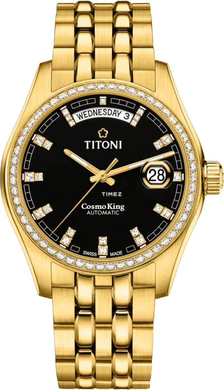 Titoni,COSMO 40mm,40mm,Yellow Gold,Black,Automatic,Date,Day,797 G,797 G-DB-543