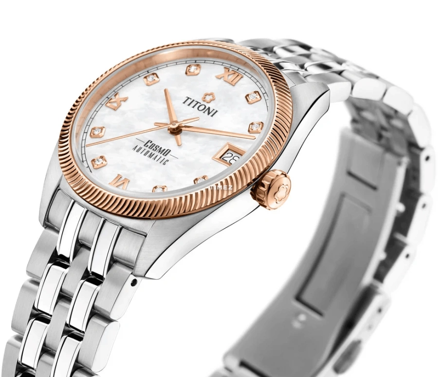 Titoni,COSMO 33.50mm,33.50mm,Stainless Steel,White,Automatic,Day,Sapphire,Crystal Glass,828 SRG,828 SRG-652