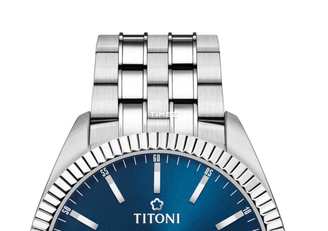 Titoni,COSMO 41mm,41mm,Stainless Steel,Blue,Automatic,Day,Sapphire,Crystal Glass,879 S,879 S-612