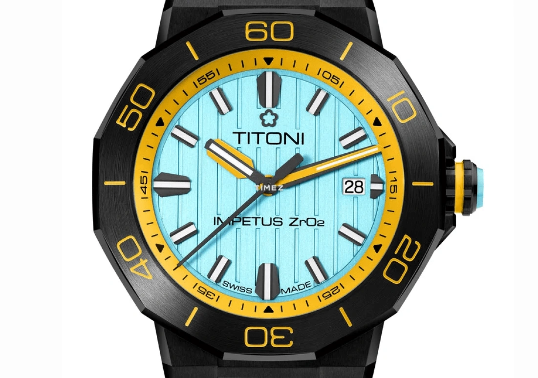 Titoni,IMPETUS 43mm,43mm,Ceramic,Stainless Steel,Blue,Automatic,Day,42hours,83765 B,83765 B-AO-707