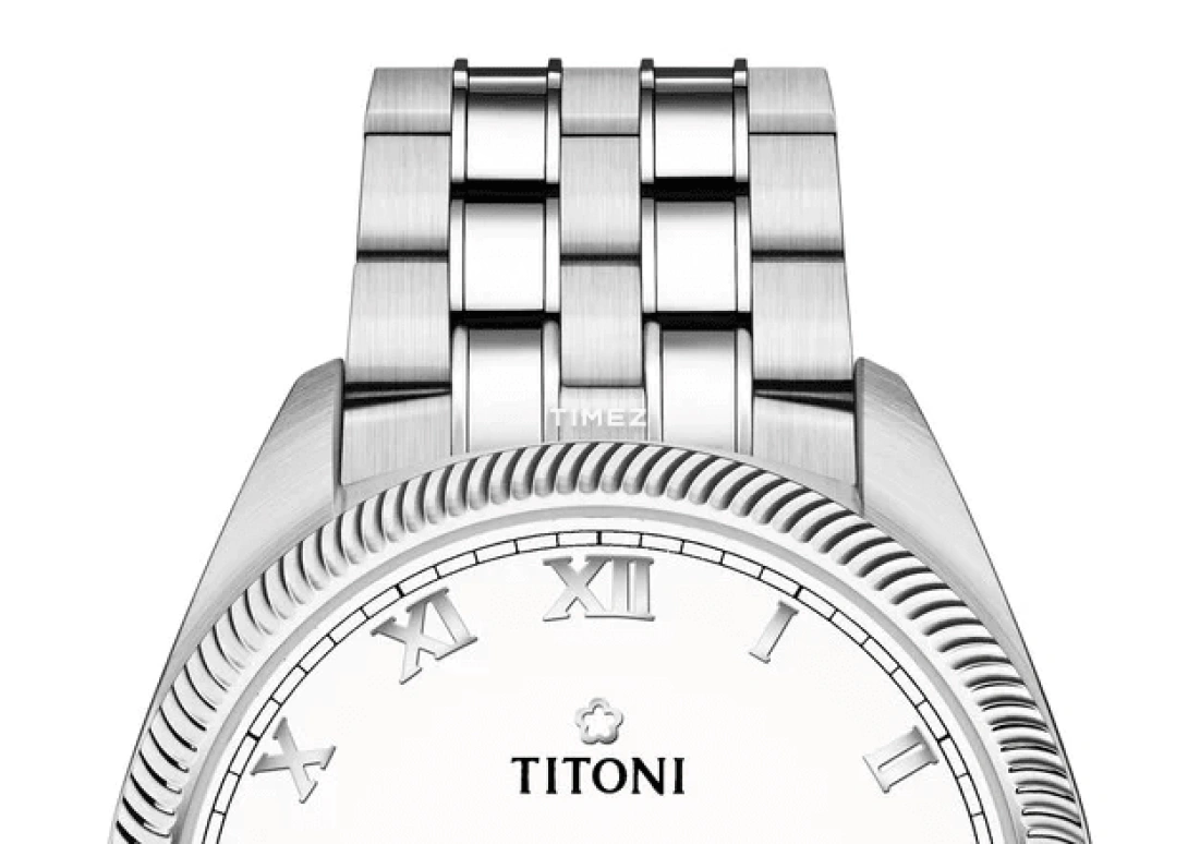 Titoni,COSMO 41mm,41mm,Stainless Steel,White,Automatic,Day,Sapphire,Crystal Glass,878 S,878 S-657