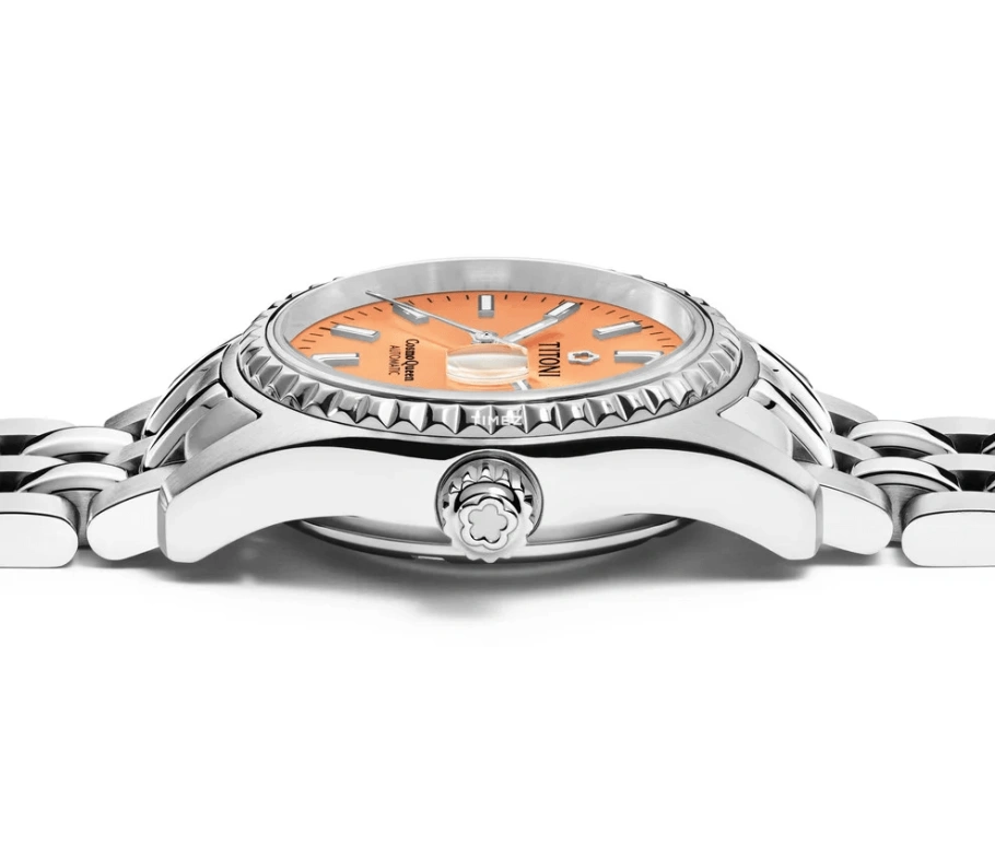 Titoni,COSMO 27mm,27mm,Stainless Steel,Salmon,Orange,Automatic,Day,Sapphire,Crystal Glass,729 S,729 S-721