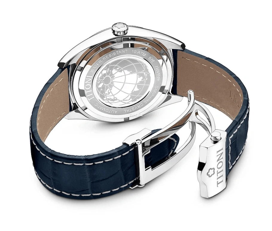 Titoni,COSMO 41mm,41mm,Stainless Steel,Blue,Automatic,Day,Sapphire,Crystal Glass,878 S,878 S-ST-612