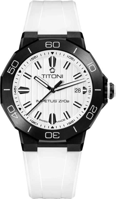 Titoni,IMPETUS 43mm,43mm,Stainless Steel,Ceramic,White,Automatic,Day,42hours,83765 B,83765 B-WW-712