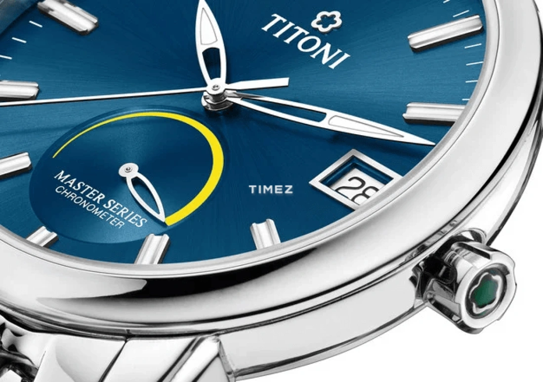 Titoni,MASTER 41mm,41mm,Stainless Steel,Blue,Automatic,Day,Power Reserve Indicator,94388 S,94388 S-677