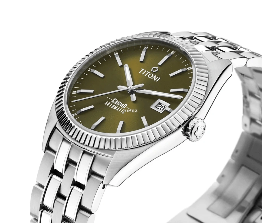 Titoni,COSMO 41mm,41mm,Stainless Steel,Green,Automatic,Day,Sapphire,Crystal Glass,879 S,879 S-660
