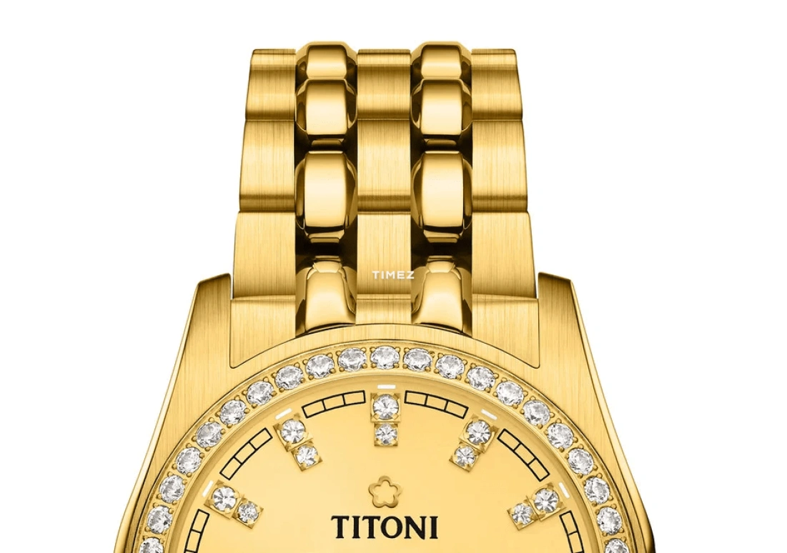 Titoni,COSMO 27mm,27mm,Yellow Gold,Champagne,Automatic,Day,Sapphire,Crystal Glass,729 G,729 G-DB-306