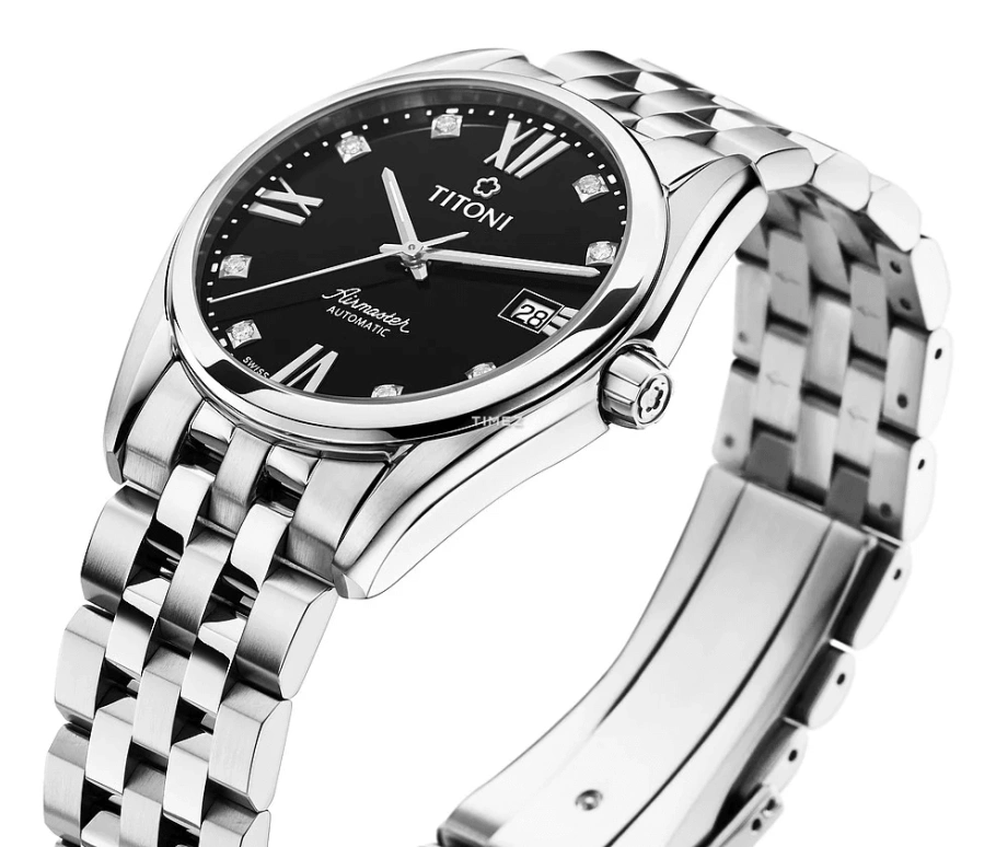 Titoni,AIRMASTER 38.50mm,38.50mm,Stainless Steel,Black,Automatic,Day,Sapphire,Glass,83909 S,83909 S-354