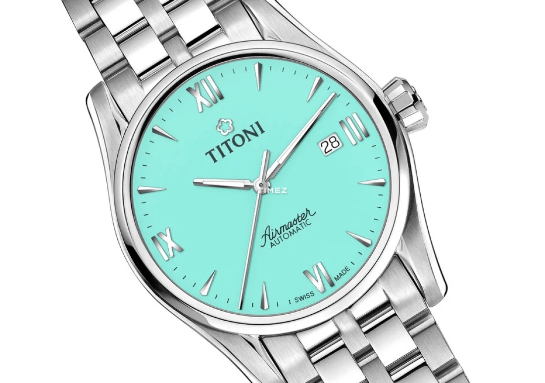 Titoni,AIRMASTER 29mm,29mm,Stainless Steel,Pastel Cyan,Green,Automatic,Day,Sapphire,Crystal Glass,23908 S,23908 S-691