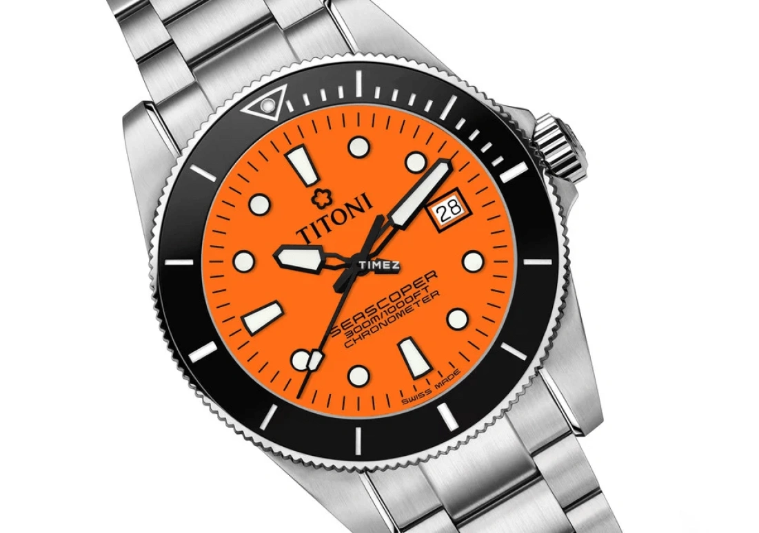 Titoni,SEASCOPER 42mm,42mm,Stainless Steel,Orange,Automatic,Day,38hours,83300 S,83300 S-BK-715