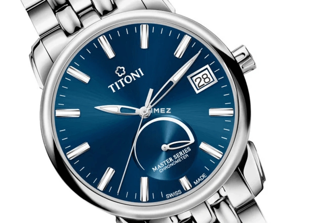 Titoni,MASTER 41mm,41mm,Stainless Steel,Blue,Automatic,Day,Power Reserve Indicator,94388 S,94388 S-675