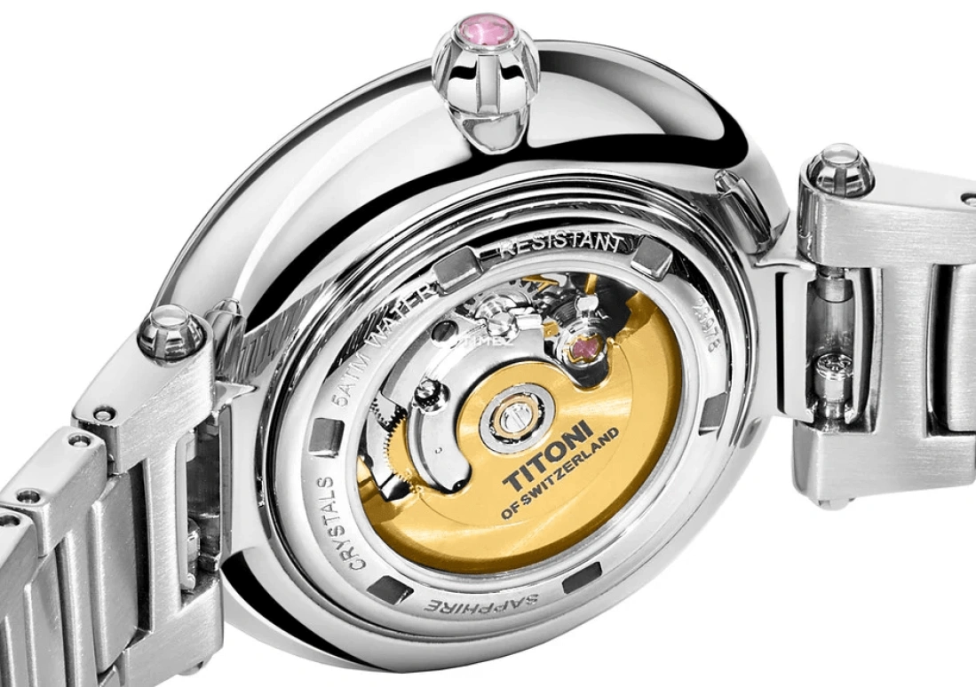 Titoni,MISS LOVELY 33.50mm,33.50mm,Stainless Steel,White,Automatic,Sapphire,Crystal Glass,Round,23978 S,23978 S-622