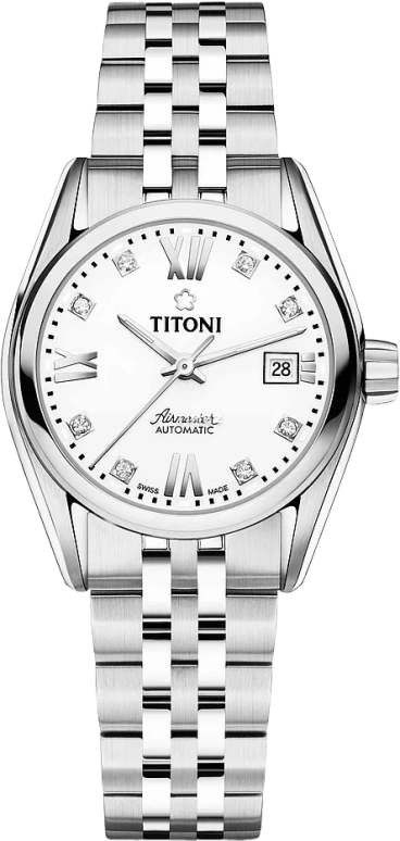 Titoni,AIRMASTER 27mm,27mm,Stainless Steel,White,Automatic,Day,Sapphire,Crystal Glass,23909 S,23909 S-063