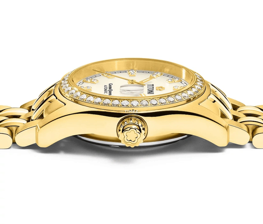 Titoni,COSMO 27mm,27mm,Yellow Gold,Silver,Automatic,Day,Sapphire,Crystal Glass,729 G,729 G-DB-541
