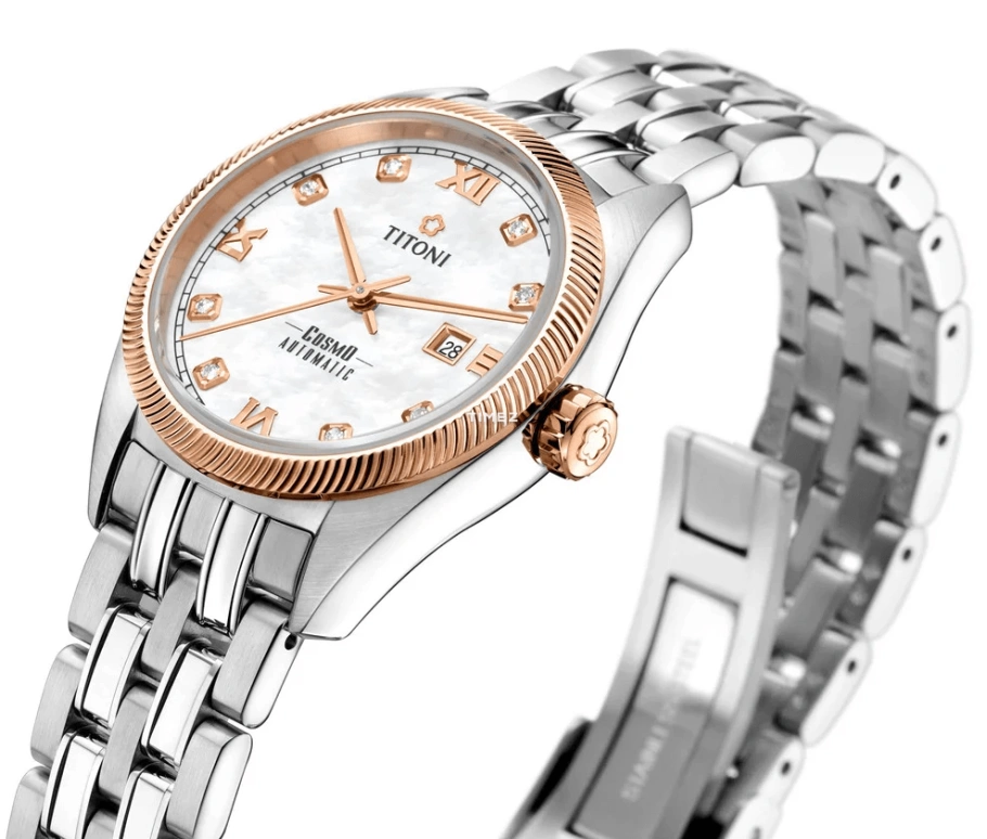 Titoni,COSMO 30mm,30mm,Stainless Steel,White,Automatic,Day,Sapphire,Crystal Glass,818 SRG,818 SRG-652