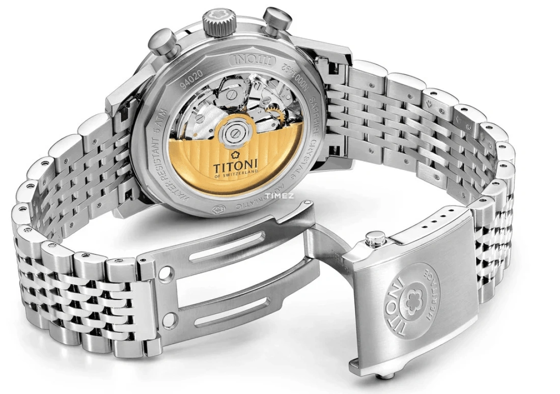 Titoni,HERITAGE 41mm,41mm,Stainless Steel,White,Automatic,Chronograph,Day,94020 S,94020 S-680