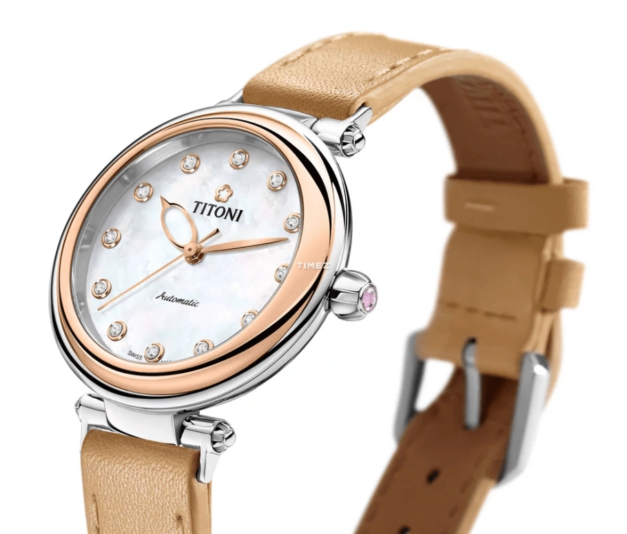 Titoni,MISS LOVELY 33.50mm,33.50mm,Stainless Steel,White,Automatic,Sapphire,Crystal Glass,Round,23978 SRG,23978 SRG-STC-622