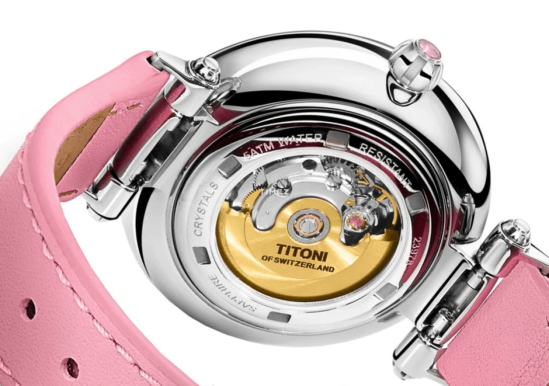 Titoni,MISS LOVELY 33.50mm,33.50mm,Stainless Steel,White,Automatic,Sapphire,Crystal Glass,Round,23978 SRG,23978 SRG-STK-622