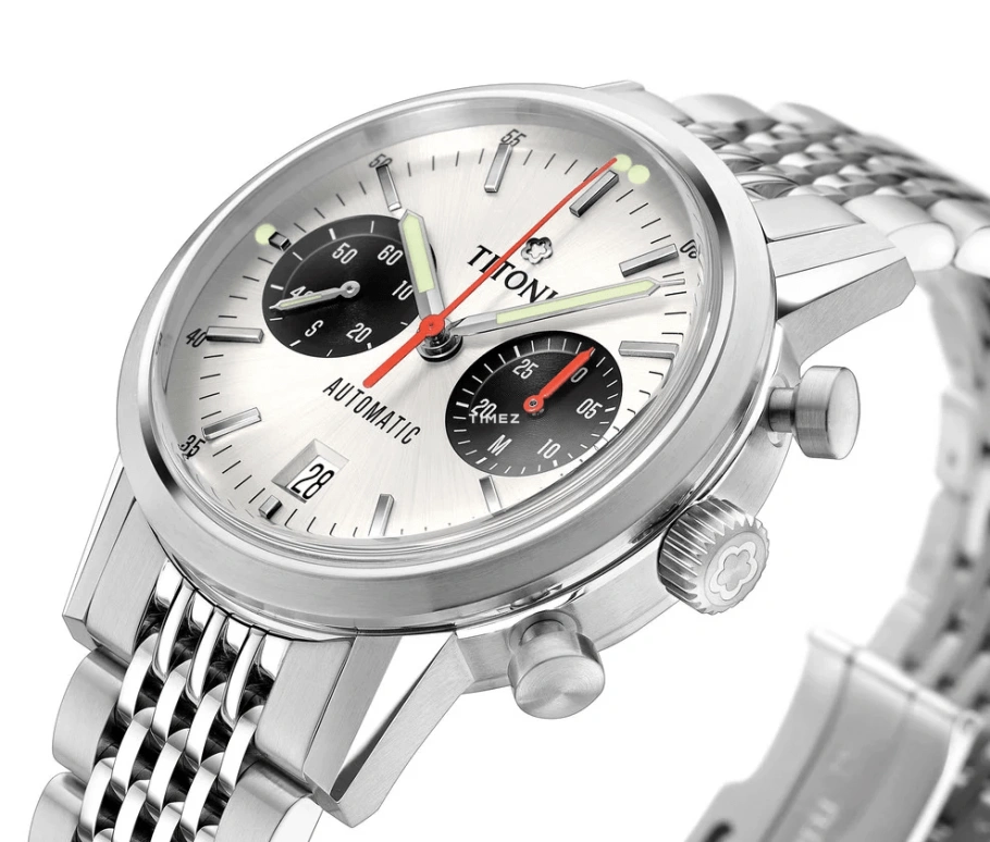 Titoni,HERITAGE 41mm,41mm,Stainless Steel,White,Automatic,Chronograph,Day,94020 S,94020 S-680