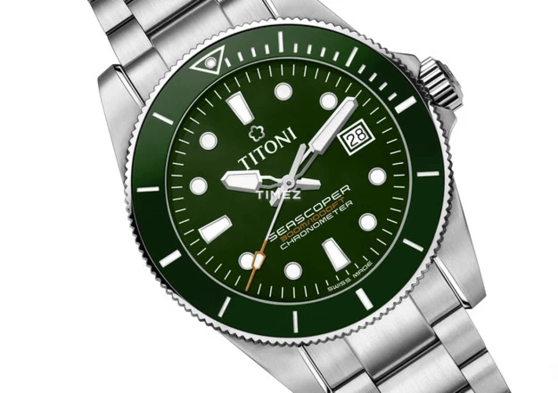 Titoni,SEASCOPER 42mm,42mm,Stainless Steel,Green,Automatic,Day,Sapphire,Crystal Glass,83300 S,83300 S-GN-703