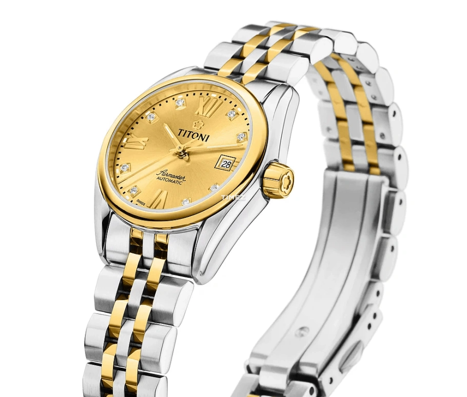 Titoni,AIRMASTER 27mm,27mm,Stainless Steel,Champagne,Automatic,Day,Sapphire,Crystal Glass,23909 SY,23909 SY-064