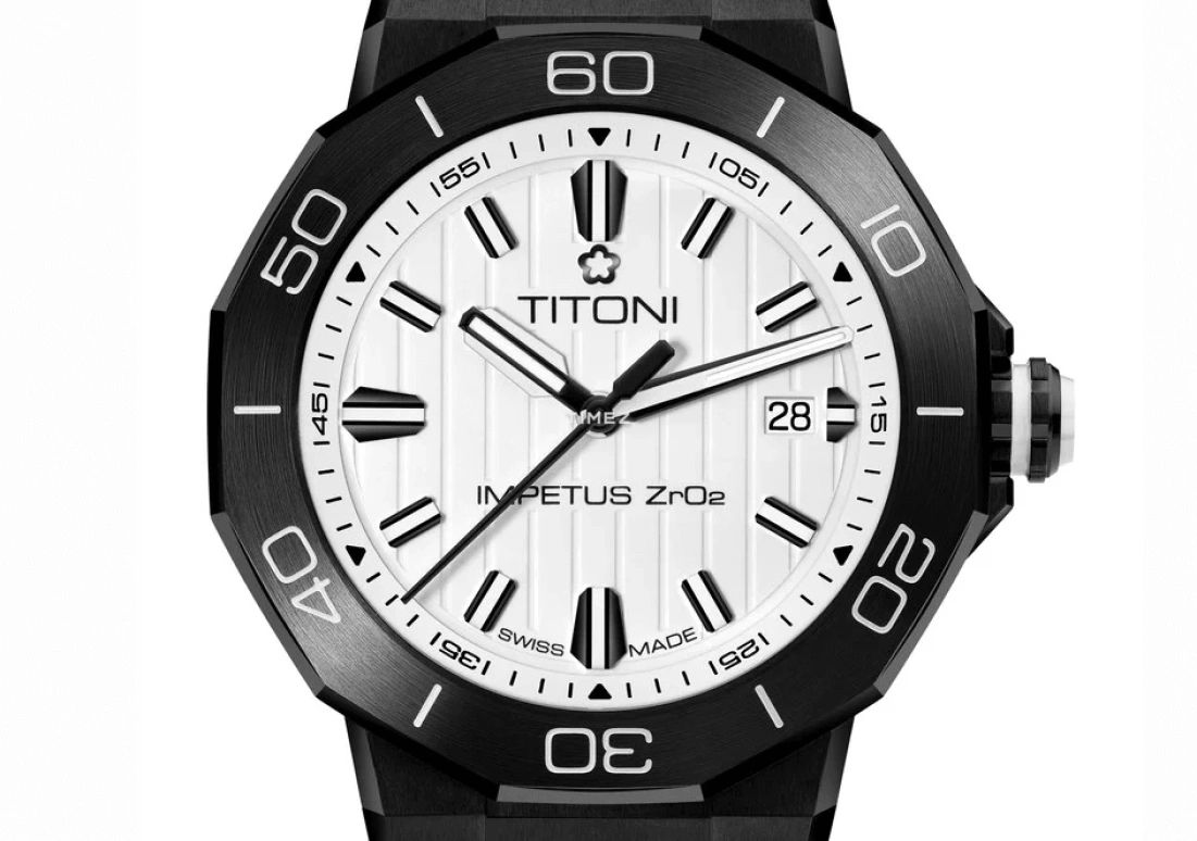 Titoni,IMPETUS 43mm,43mm,Stainless Steel,Ceramic,White,Automatic,Day,42hours,83765 B,83765 B-WW-712