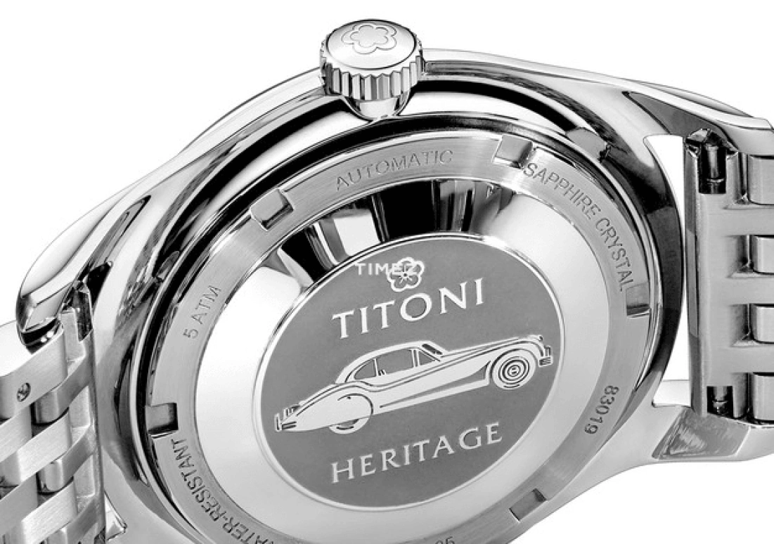 Titoni,HERITAGE 39mm,39mm,Stainless Steel,Black,Grey,Automatic,Sapphire,Glass,Round,83019 S,83019 S-638