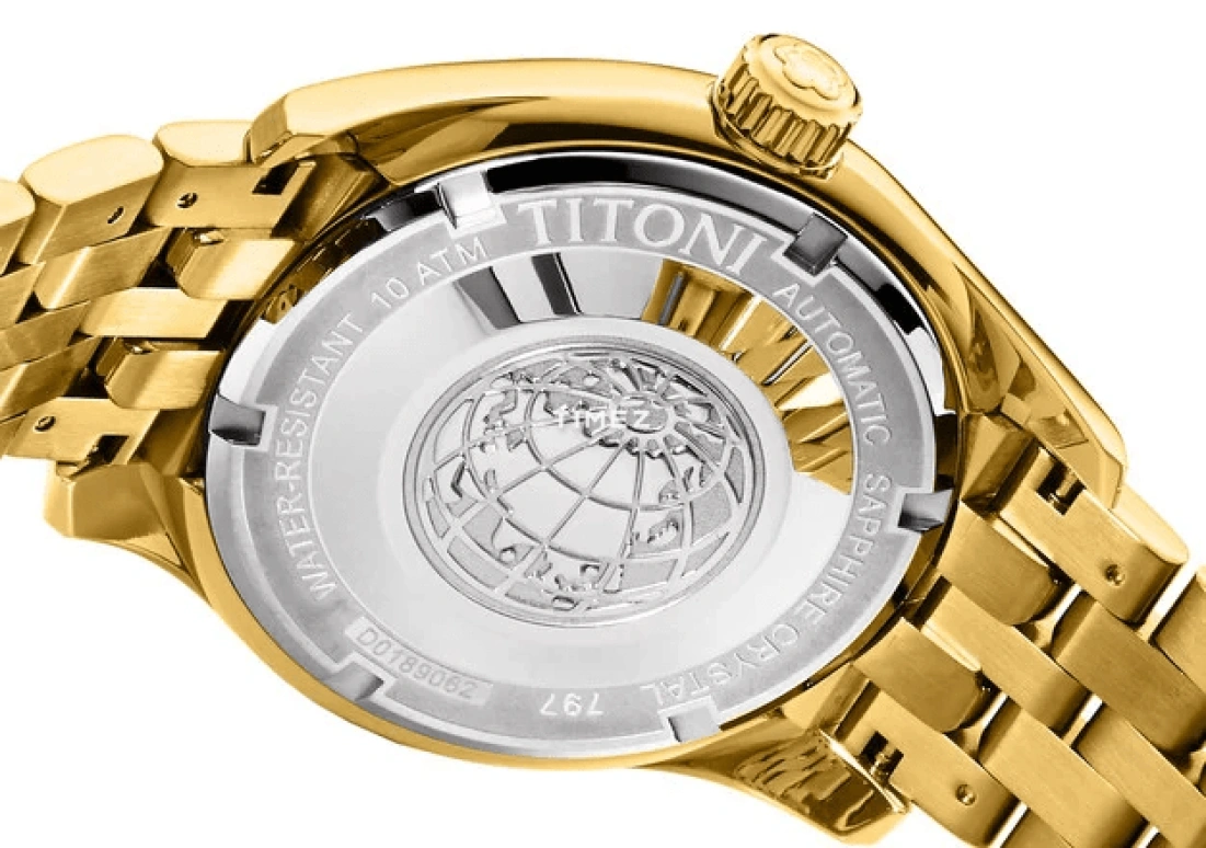 Titoni,COSMO 40mm,40mm,Stainless Steel,Yellow Gold,Silver,Champagne,Automatic,Date,Day,797 G,797 G-DB-541