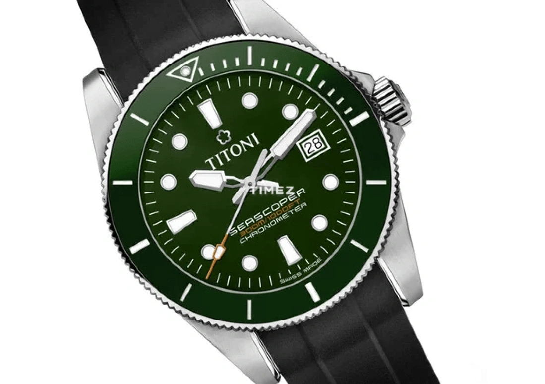 Titoni,SEASCOPER 42mm,42mm,Stainless Steel,Green,Automatic,Day,Sapphire,Crystal Glass,83300 S,83300 S-GN-R-703