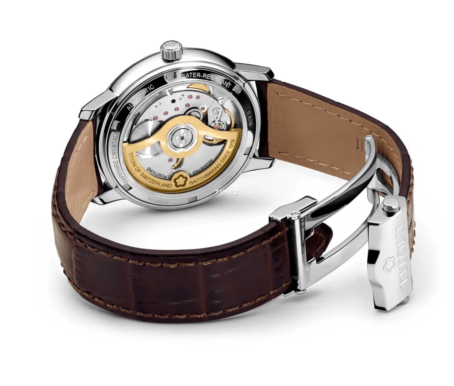 Titoni,LINE 1919 40mm,40mm,Stainless Steel,Black,Smoky Coal,Automatic,Day,Sapphire,Crystal Glass,83919 S,83919 S-ST-576