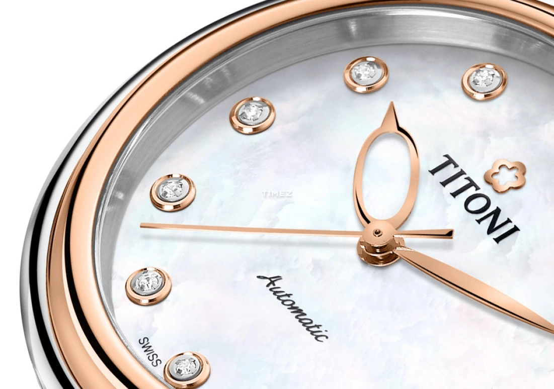 Titoni,MISS LOVELY 33.50mm,33.50mm,Stainless Steel,White,Automatic,Sapphire,Crystal Glass,Round,23978 SRG,23978 SRG-STK-622